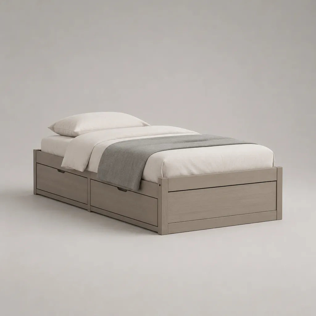 Lit simple 90 x 190 cm avec 2 tiroirs en panneaux de particules taupe grisé