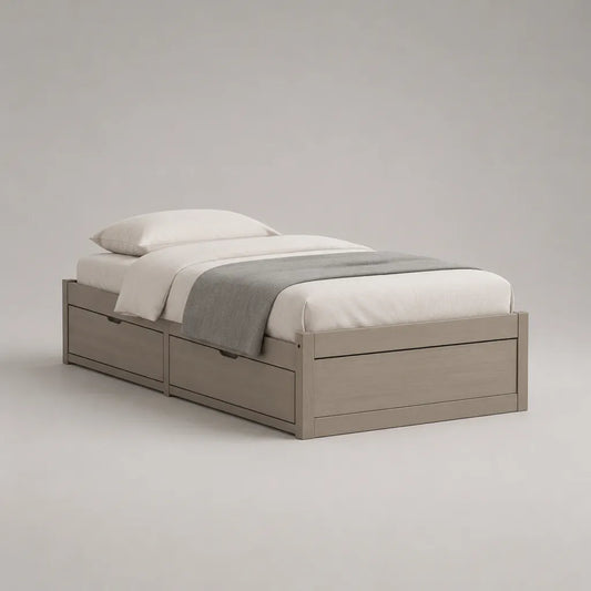 Lit simple 90 x 190 cm avec 2 tiroirs en panneaux de particules taupe grisé