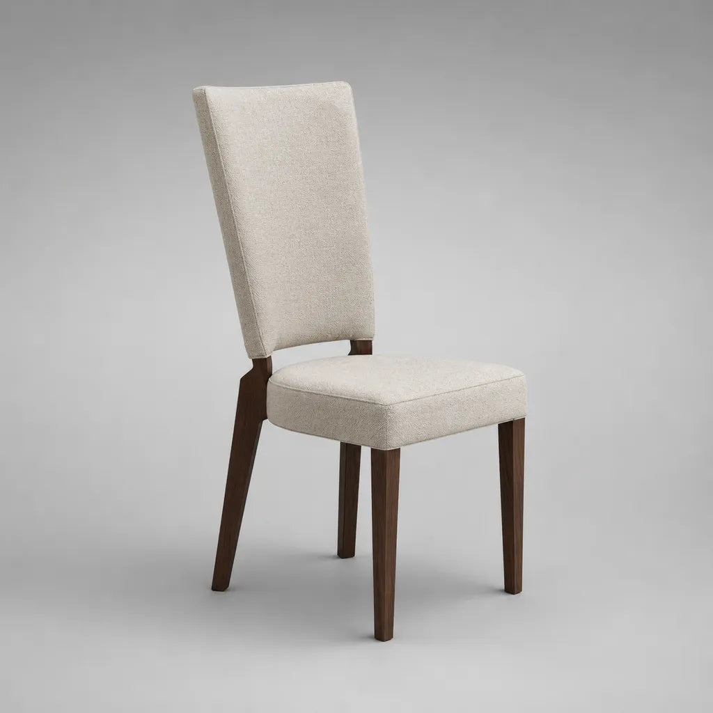 Chaise rembourrée à dossier rectangulaire en polyester et hévéa massif, beige et noyer foncé, 47 × 57 × 98 cm