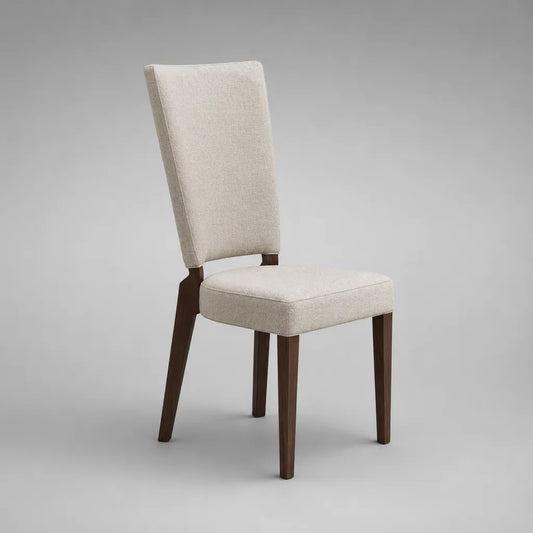 Chaise rembourrée à dossier rectangulaire en polyester et hévéa massif, beige et noyer foncé, 47 × 57 × 98 cm